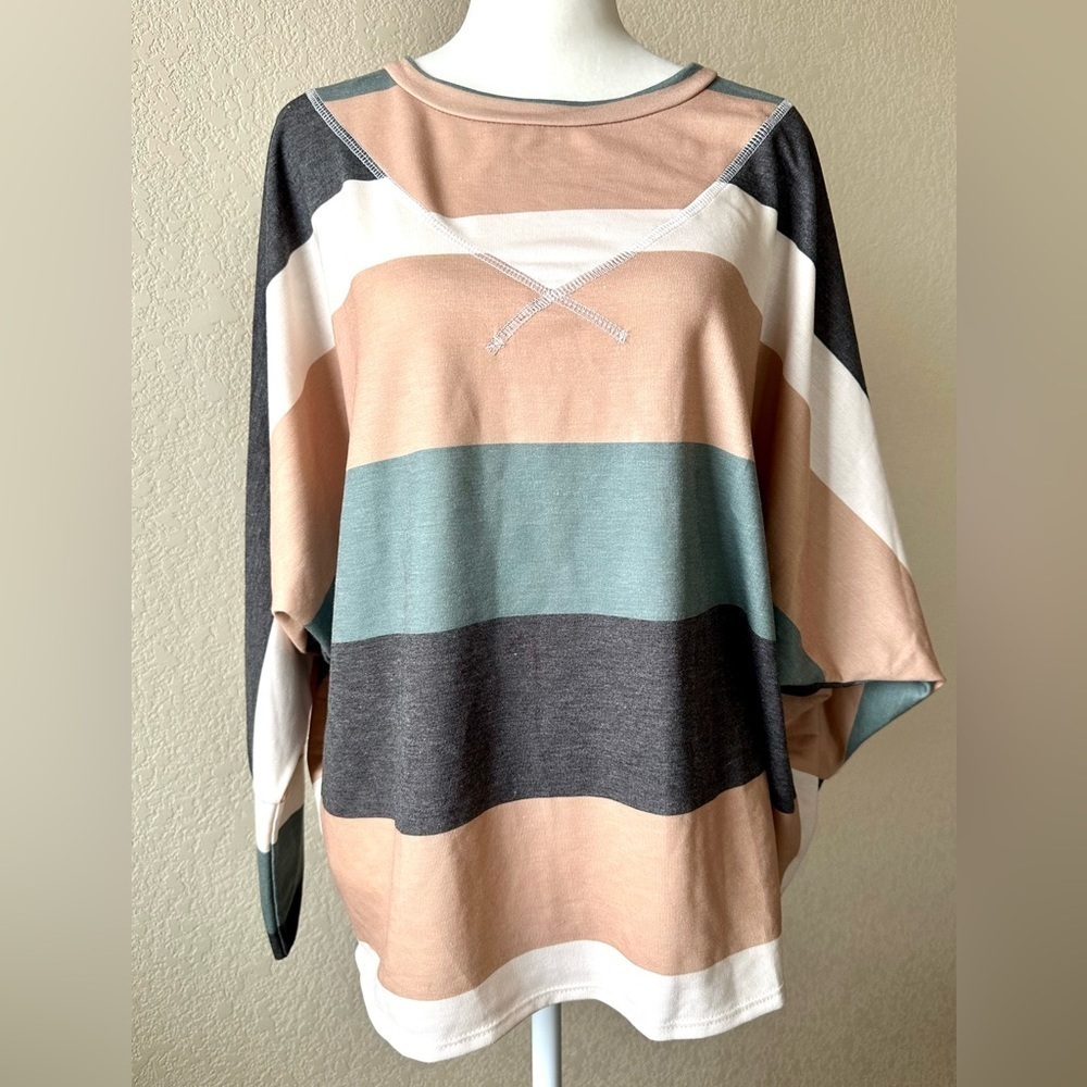 Fantastic Fawn Multi Stripes Dolman Long Sleeve Top - s